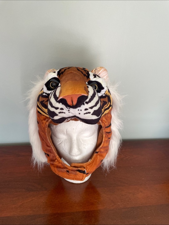 None Other - Kids Plush Tiger Head Costume Hat in Orange with White Accents
